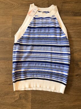 LOFT Blue and White Striped Knit Tank